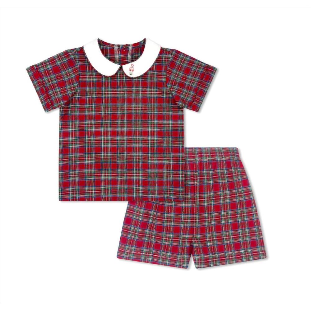 NEW LULLABY SET boy's sibley short set in woodstock plaid, nutcracker
